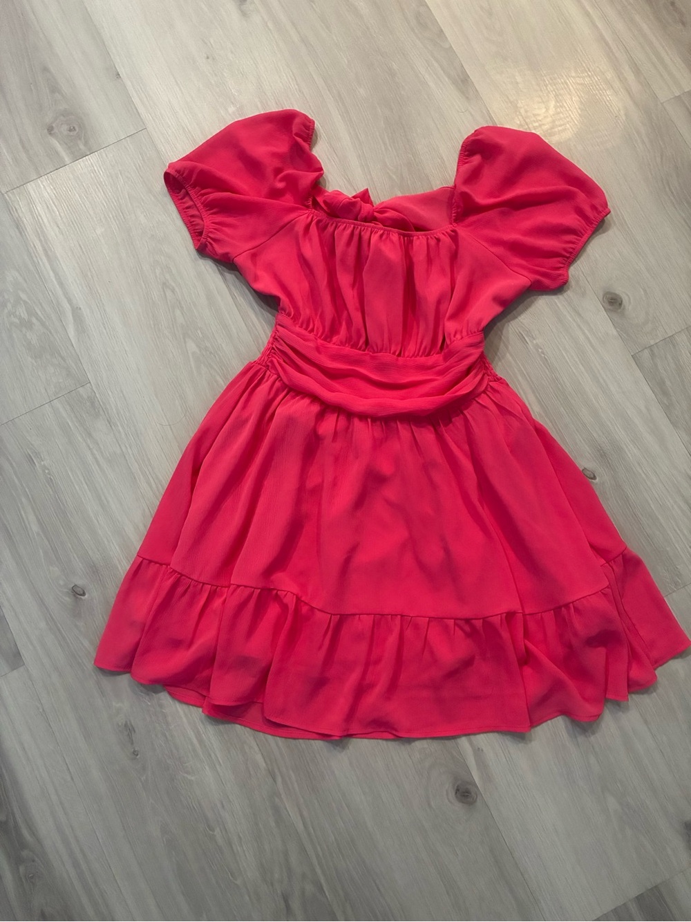 Exlura Women’s Pink Square-Neck Ruffle Mini Dress with Puff Sleeves - Picture 8 of 12